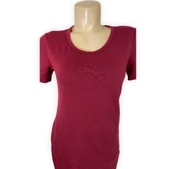 Burgundy French Terry Cuffed Short Sleeve Dress - Picture 4 of 4